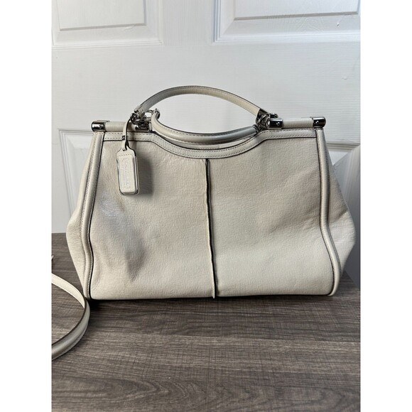 Coach Madison Caroline Textured Parchment White Leather  Coach Madison Caroline Parchment White Satchel Textured Leather Handbag